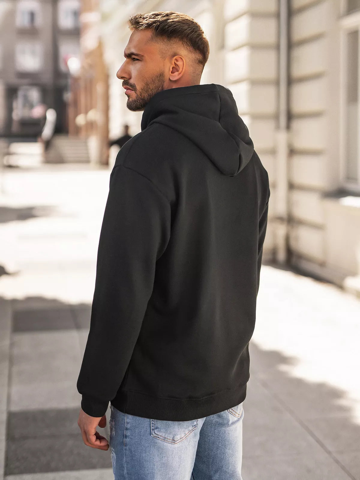 Men's black sweatshirt with a hood Militry