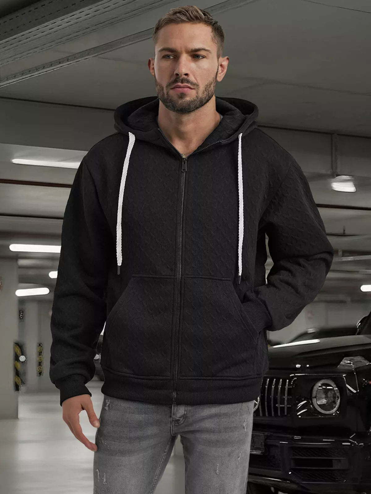 Men's black sweatshirt with a hood Sport