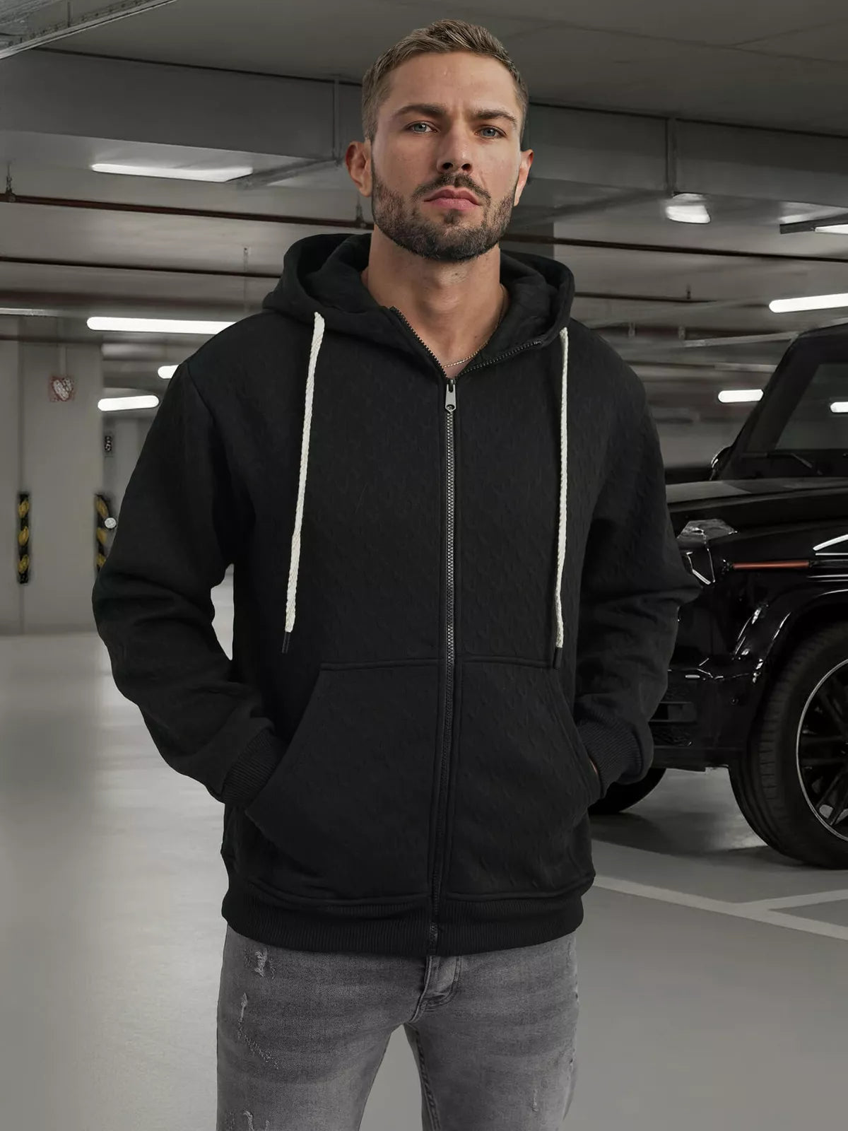 Men's black sweatshirt with a hood Sport