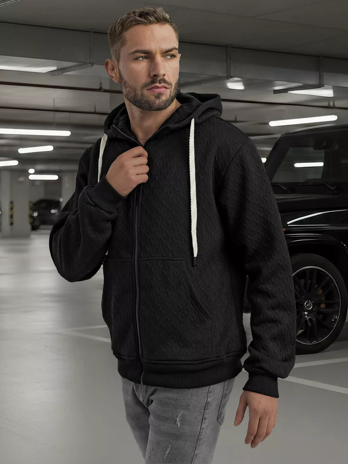 Men's black sweatshirt with a hood Sport