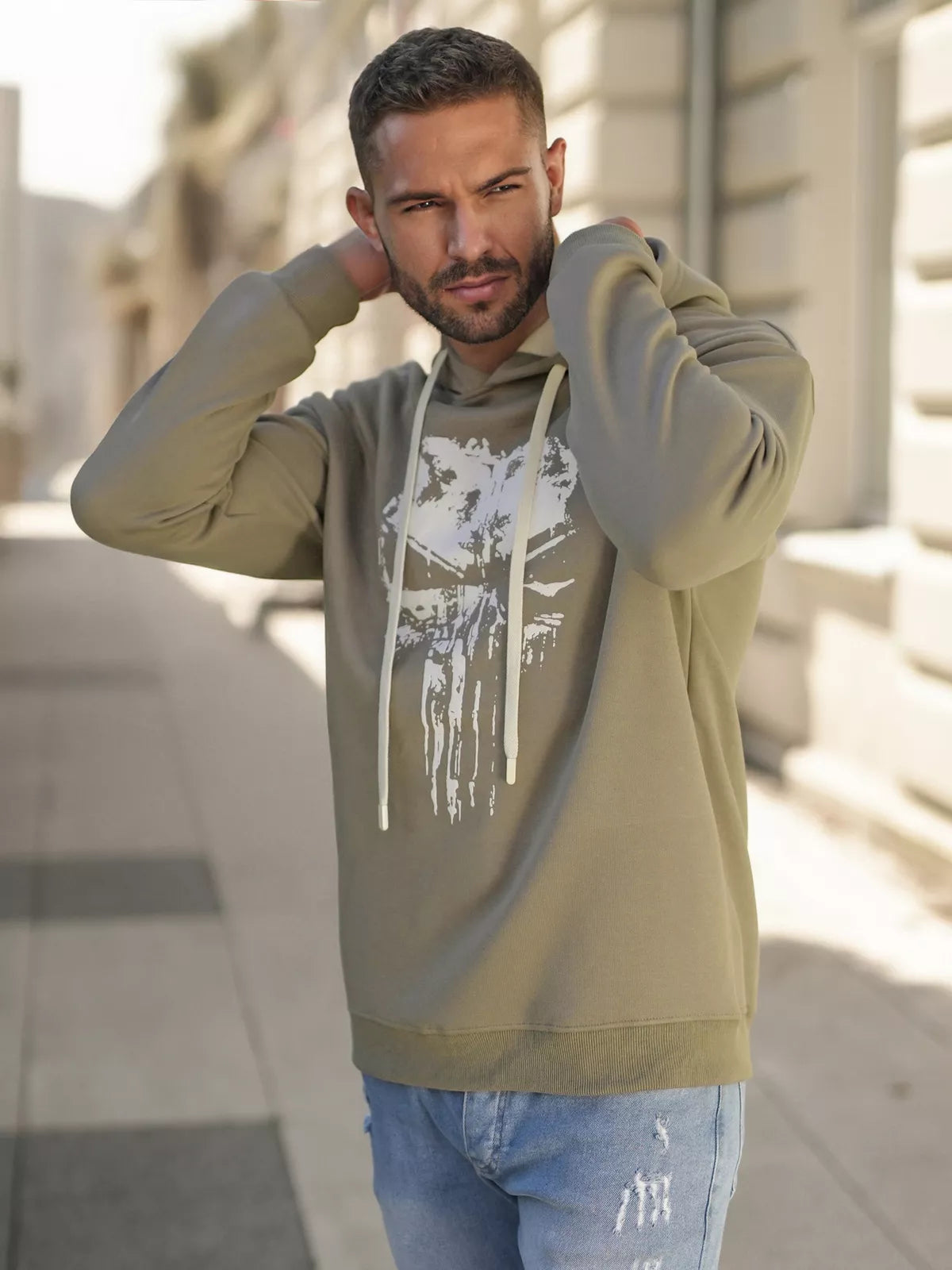 Men's khaki hoodie Skull