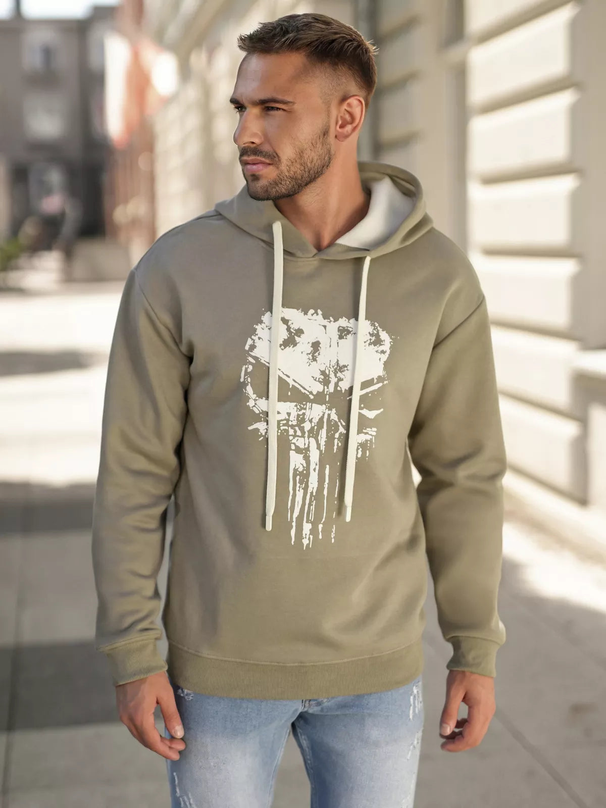 Men's khaki hoodie Skull