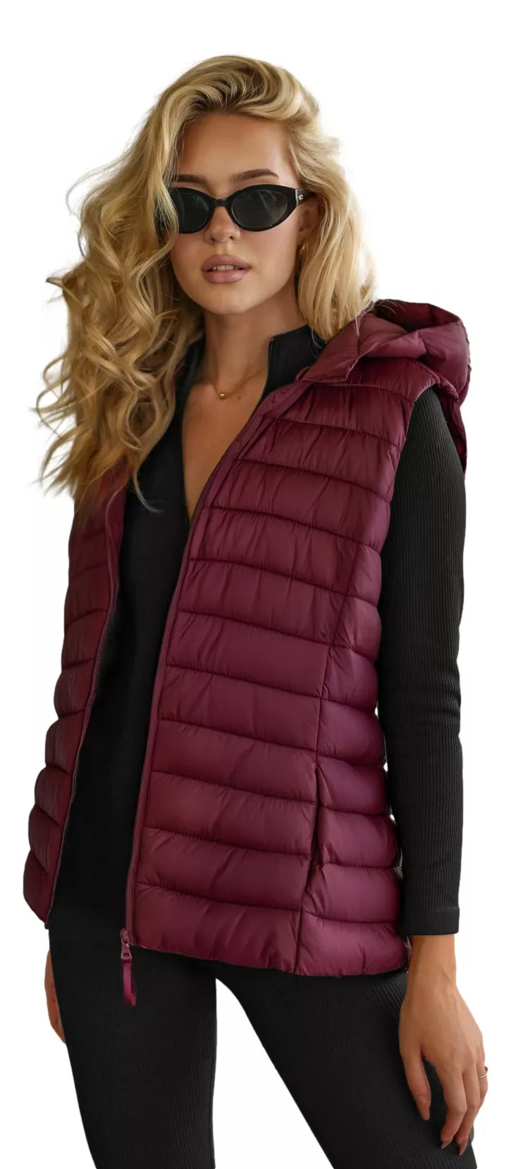 Women's burgundy vest with hood Senti