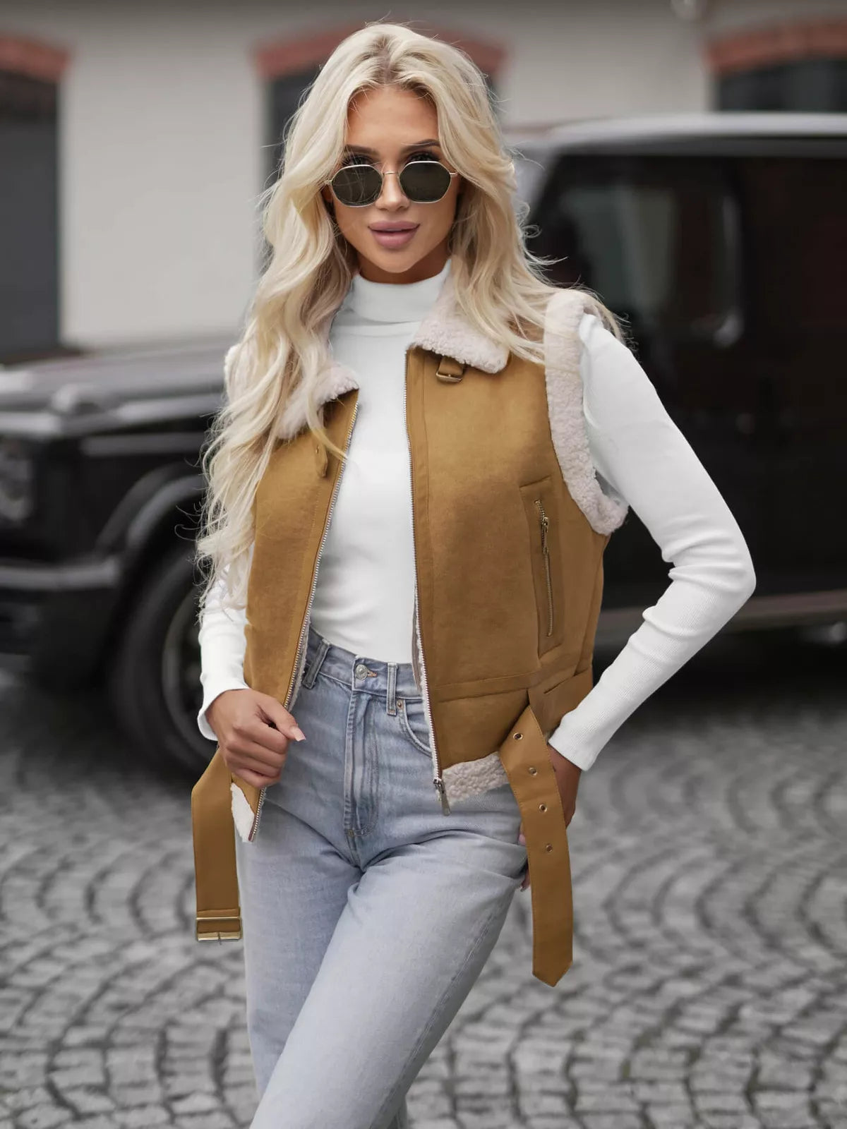 Women's brown leather vest Pixel