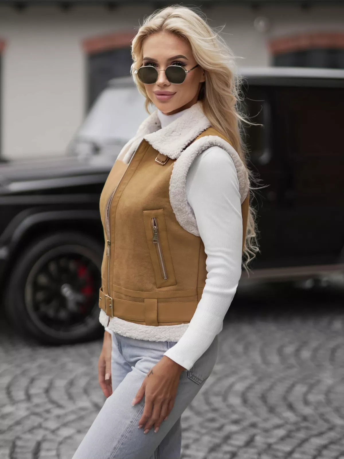 Women's brown leather vest Pixel