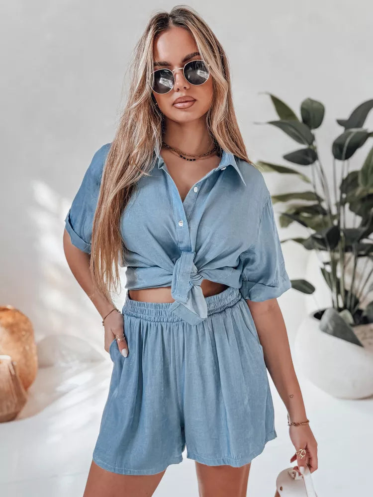 Women's light blue linen set Line