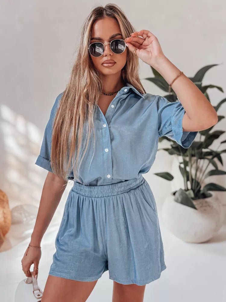 Women's light blue linen set Line