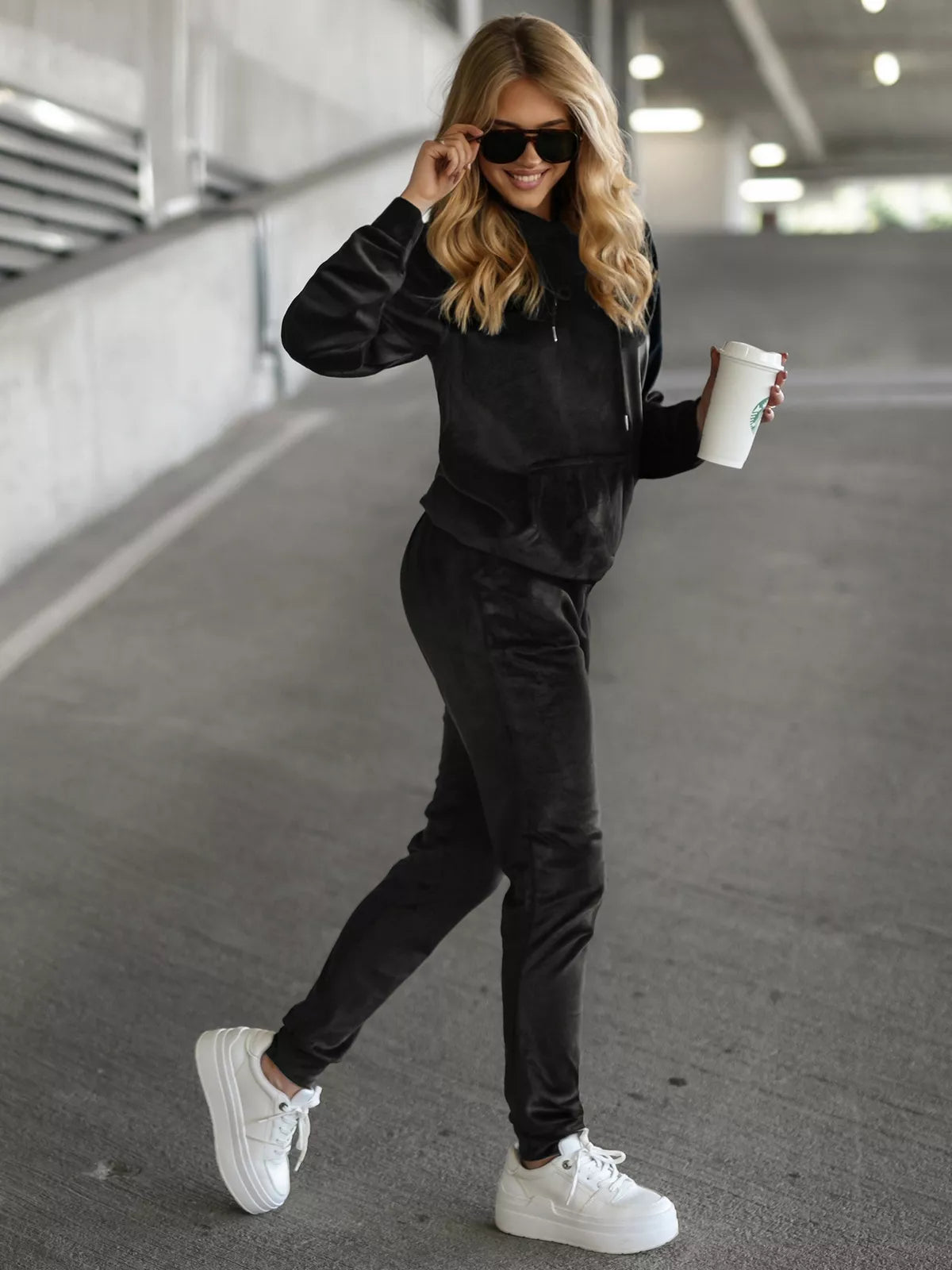 Women's black velour tracksuit Homey