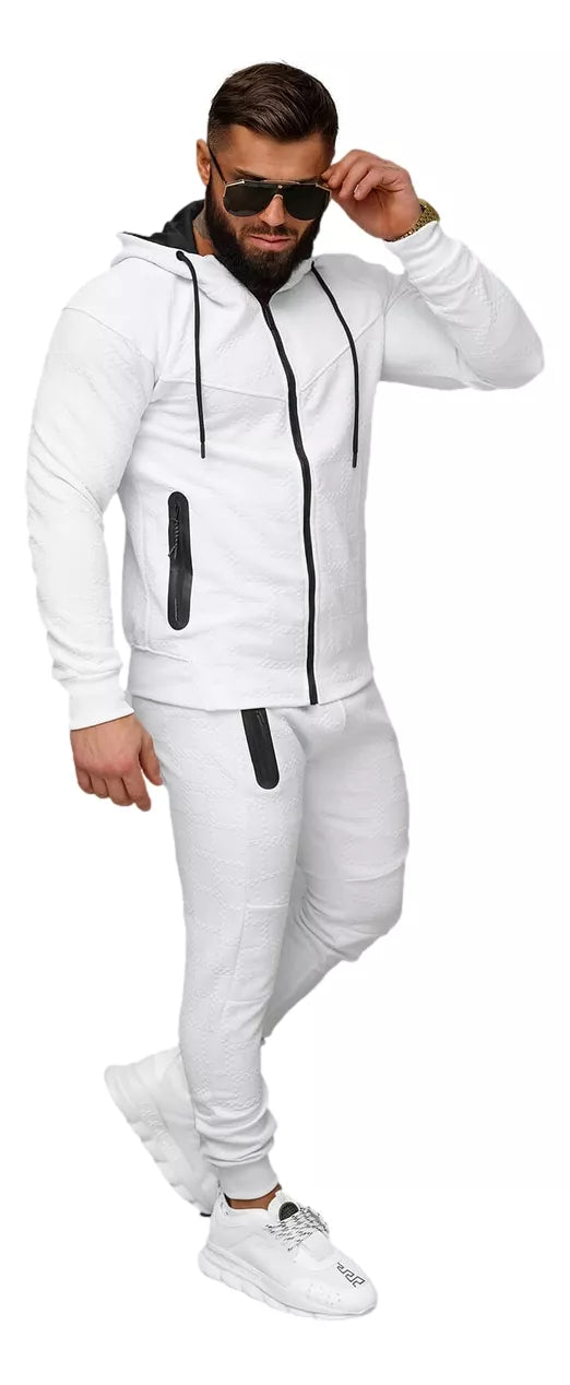 Men's white hooded tracksuit Adam