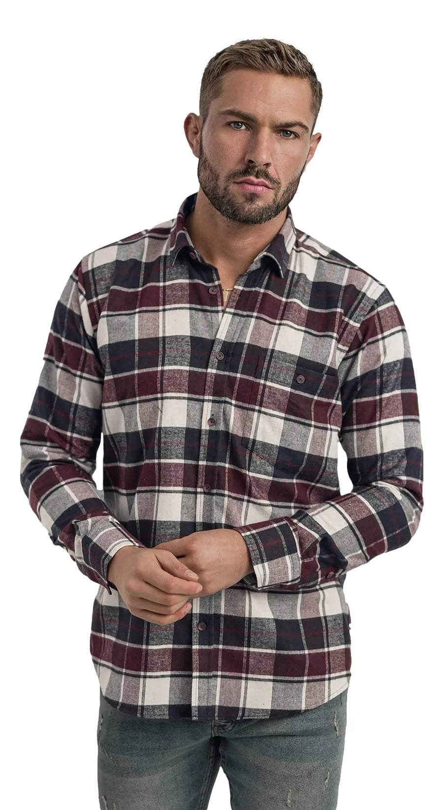 Men's burgundy checked shirt Marino