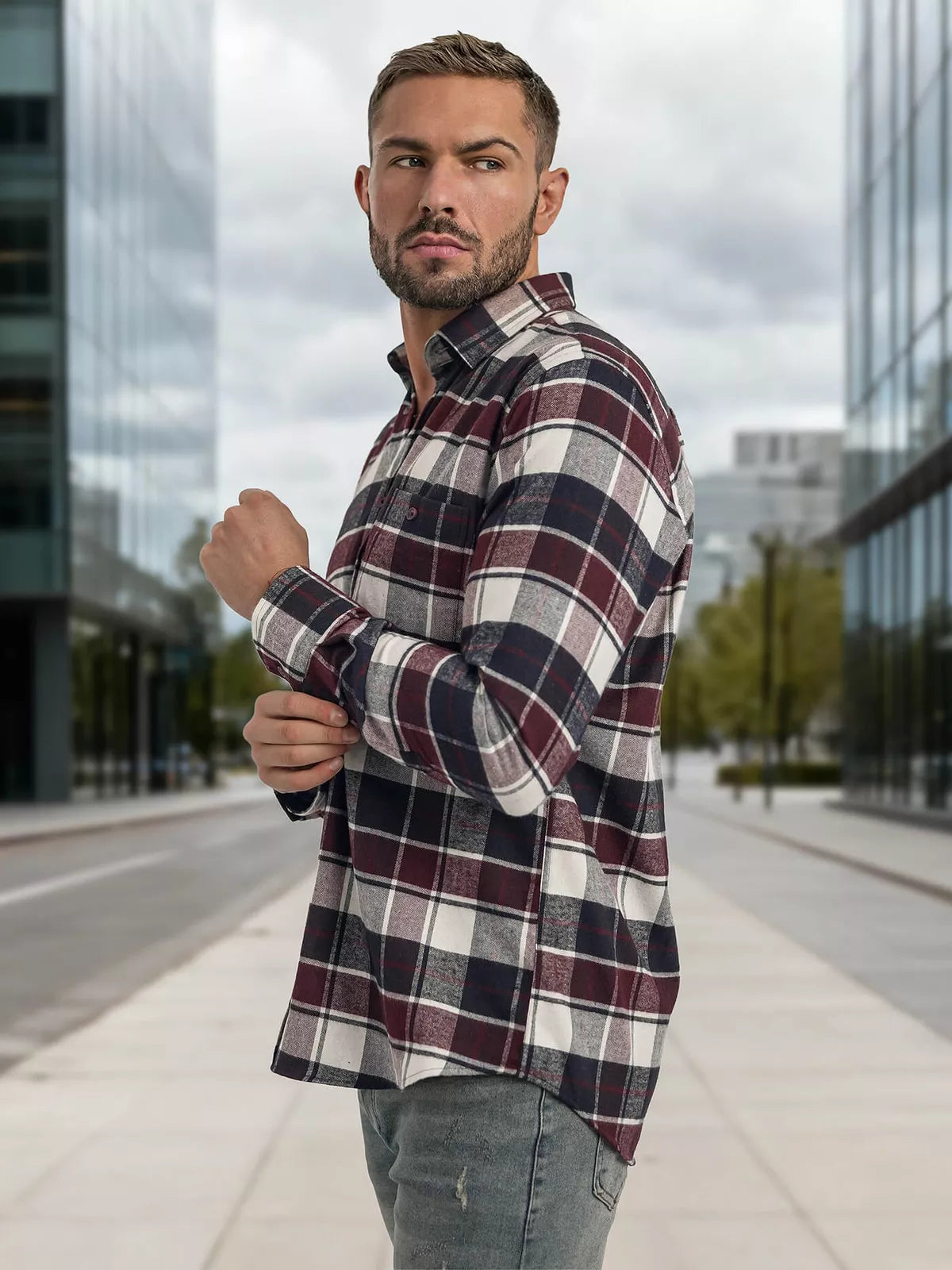 Men's burgundy checked shirt Marino