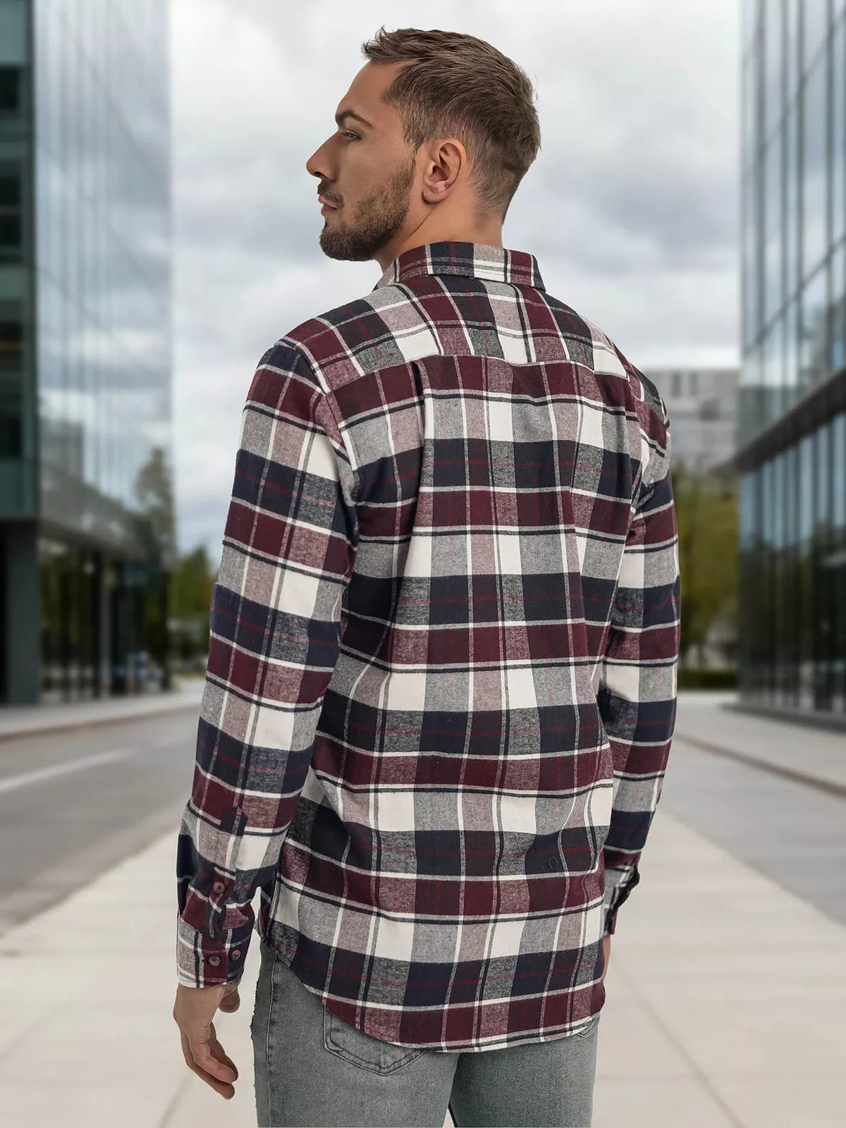 Men's burgundy checked shirt Marino
