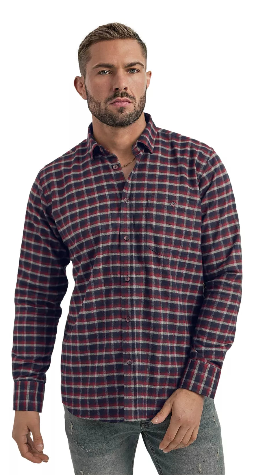 Men's navy blue-burgundy checked shirt Marino