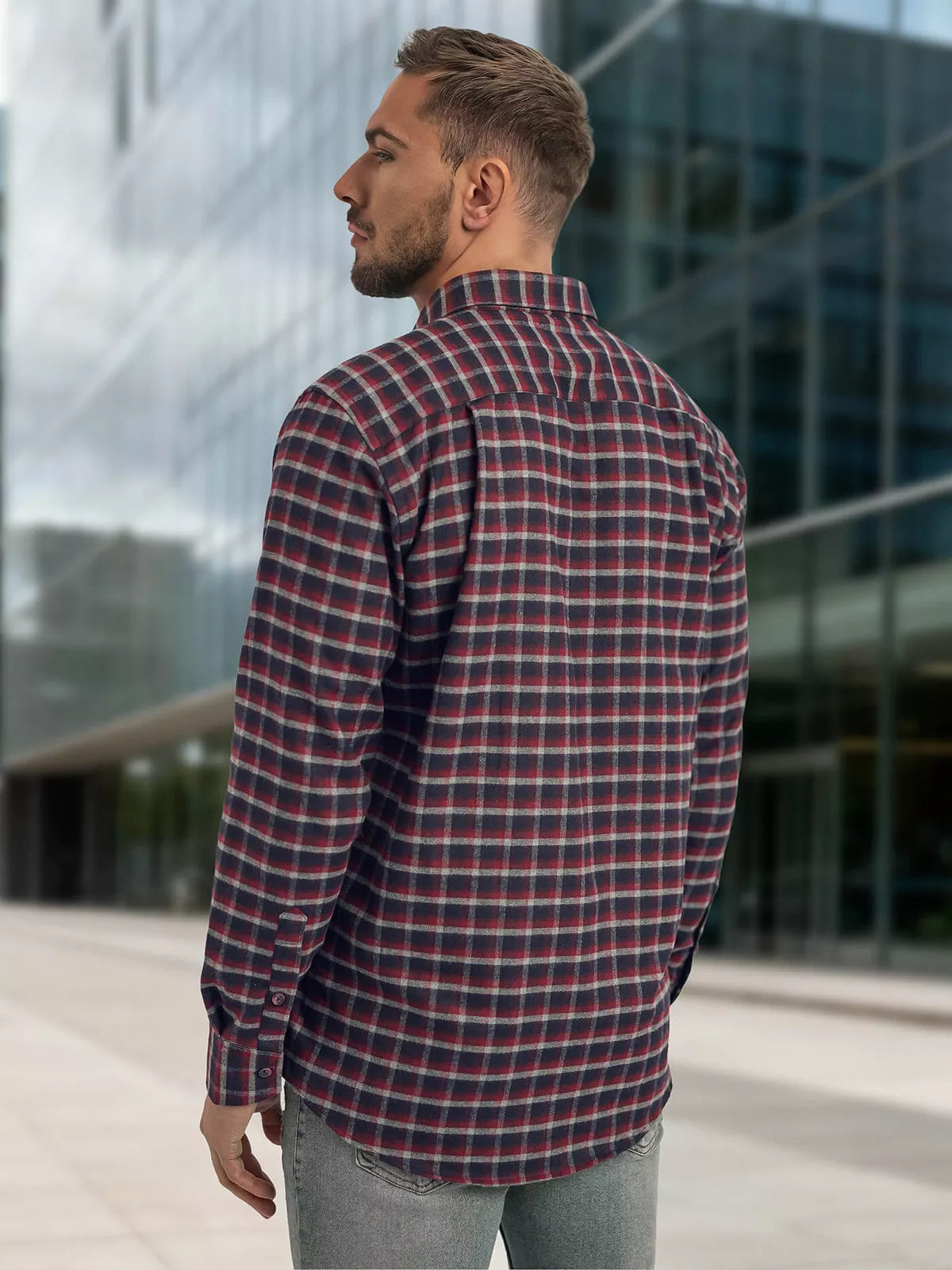 Men's navy blue-burgundy checked shirt Marino