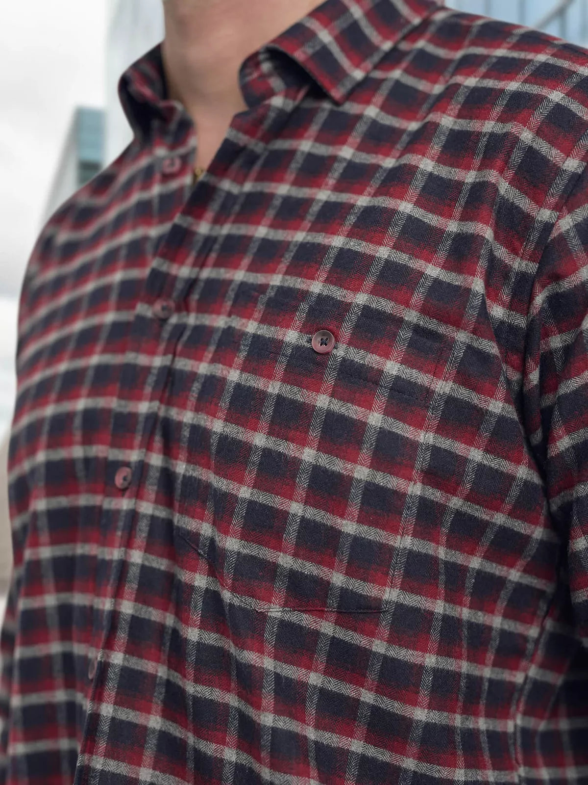 Men's navy blue-burgundy checked shirt Marino