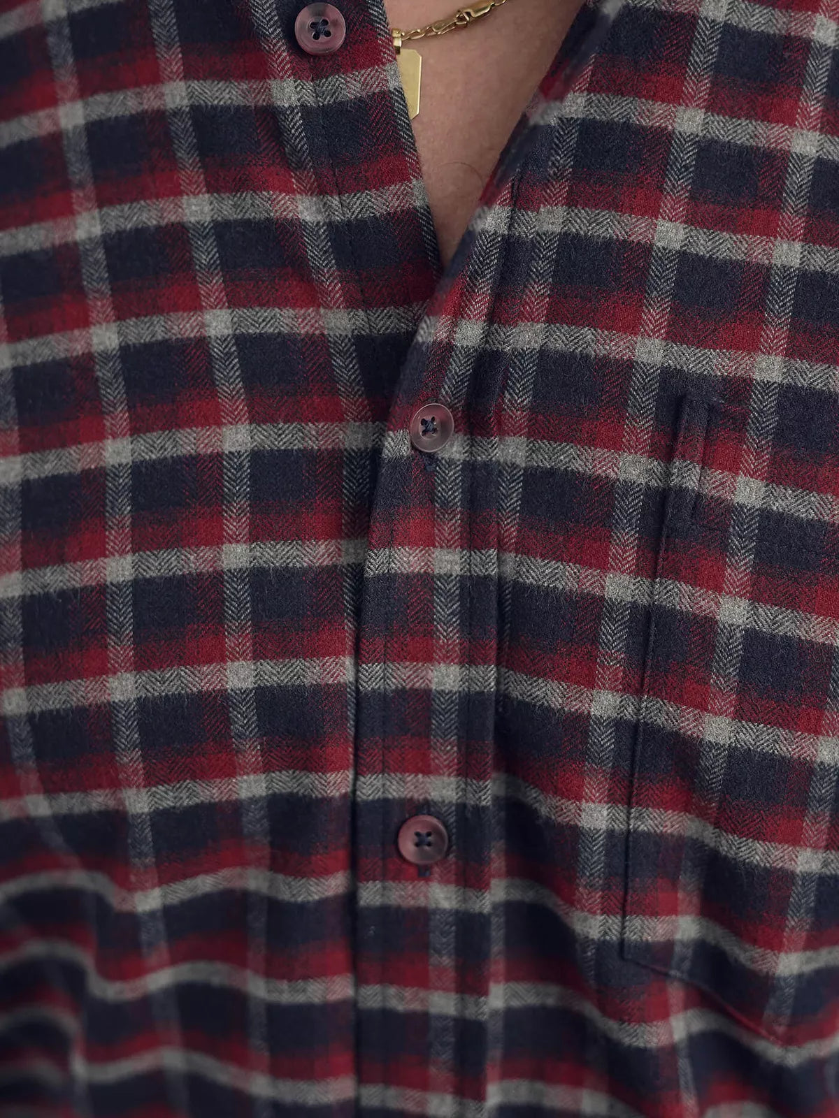 Men's navy blue-burgundy checked shirt Marino