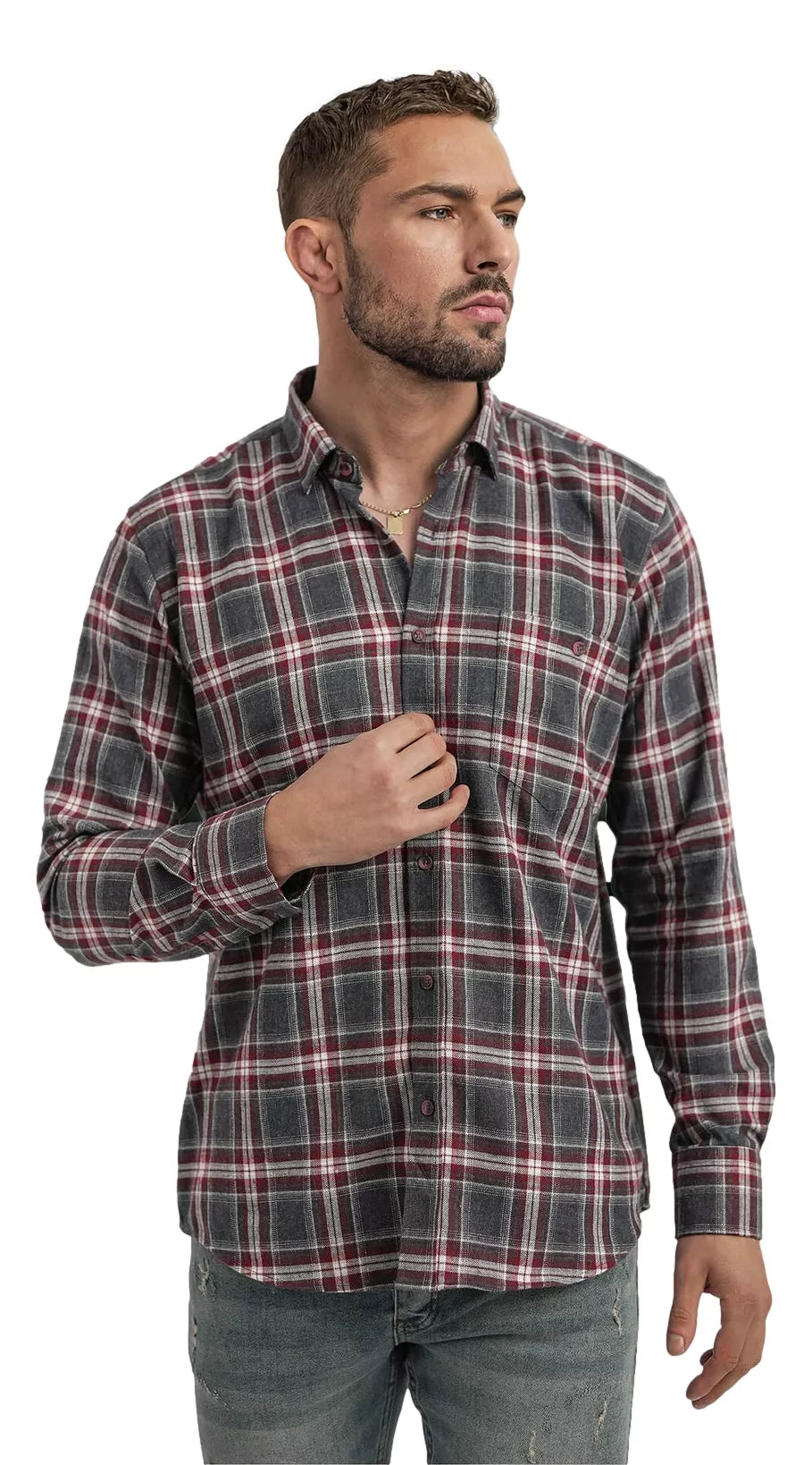 Men's burgundy-gray checkered shirt Marino