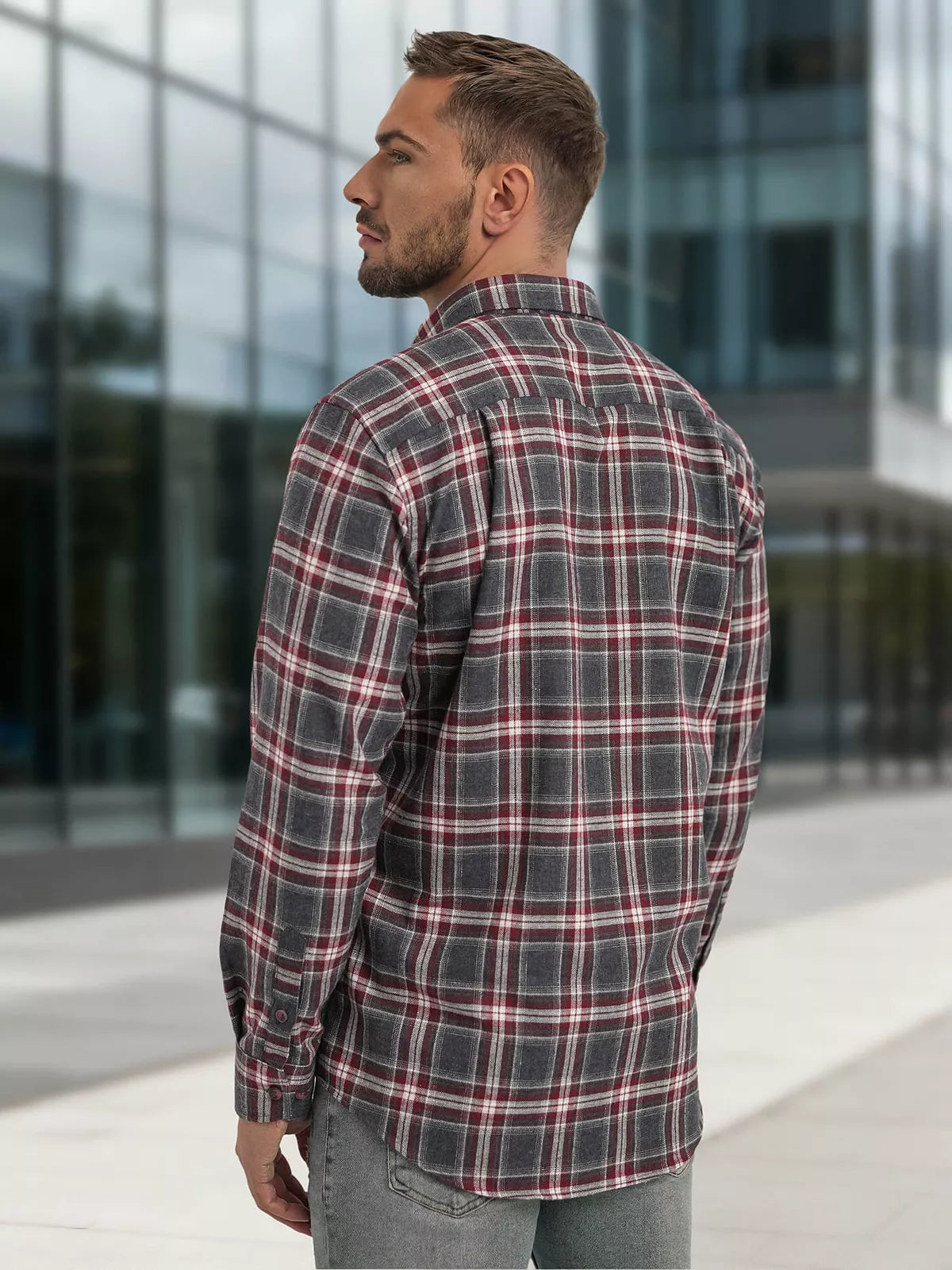 Men's burgundy-gray checkered shirt Marino