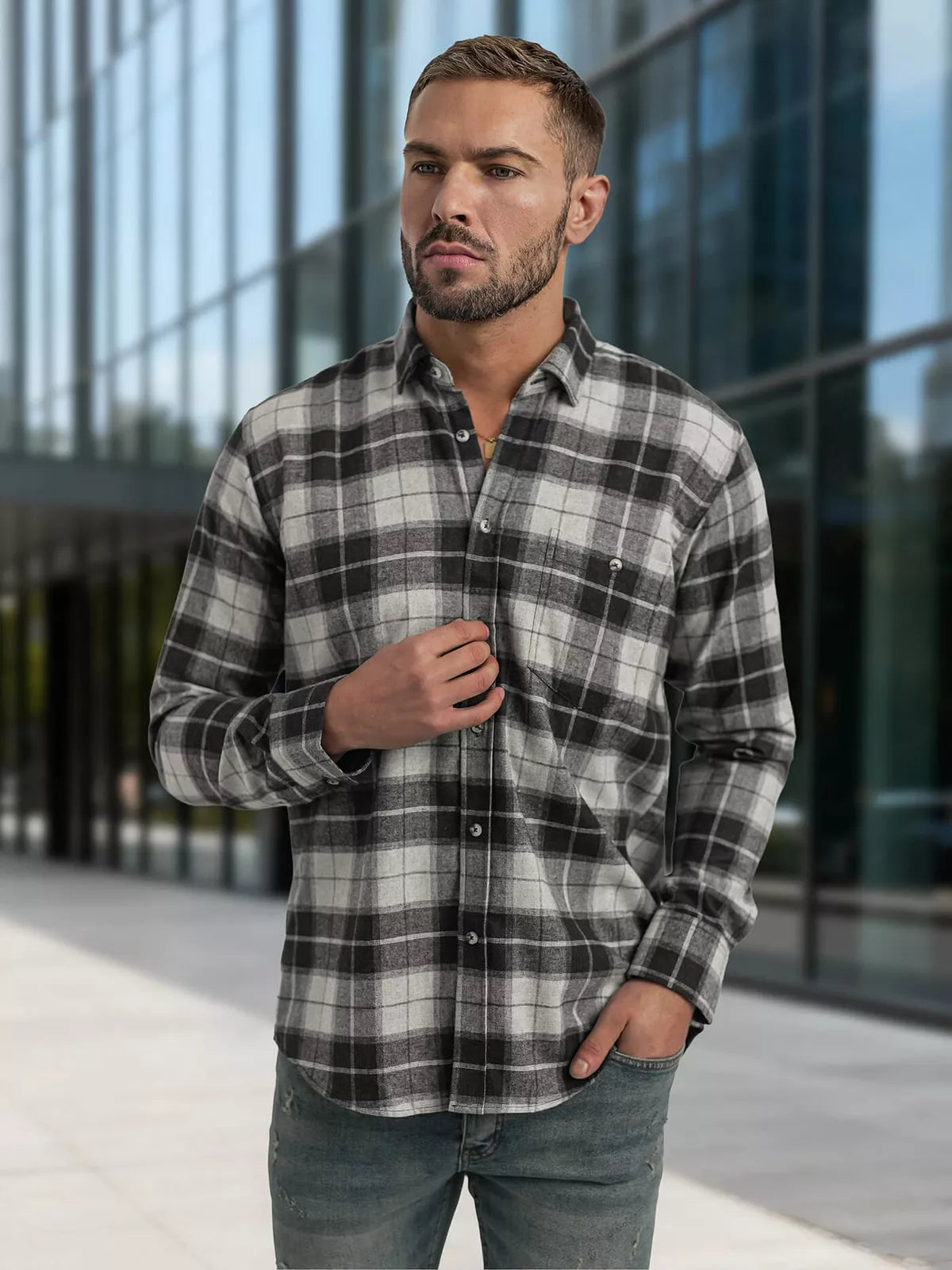 Men's gray checkered shirt Marino