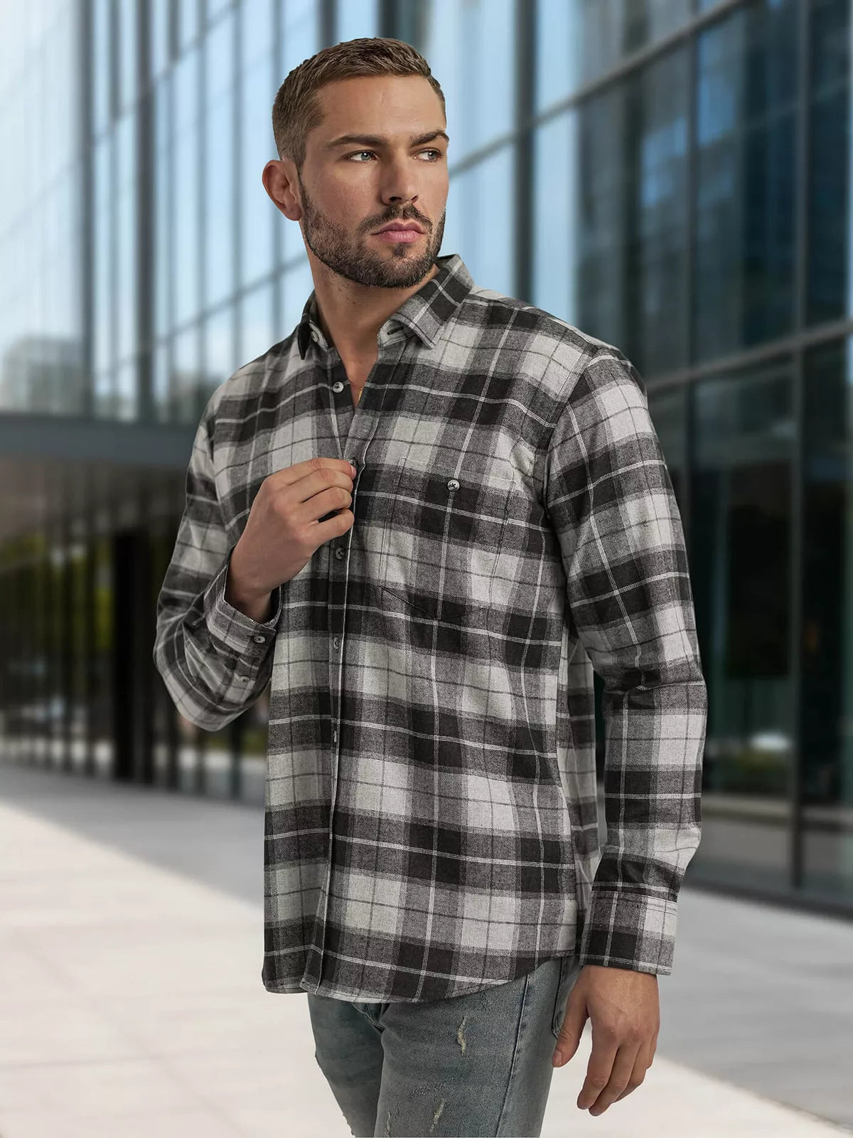 Men's gray checkered shirt Marino