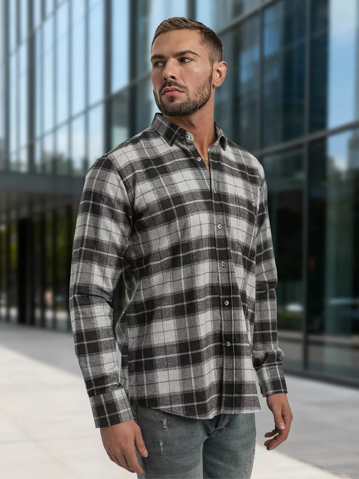 Men's gray checkered shirt Marino
