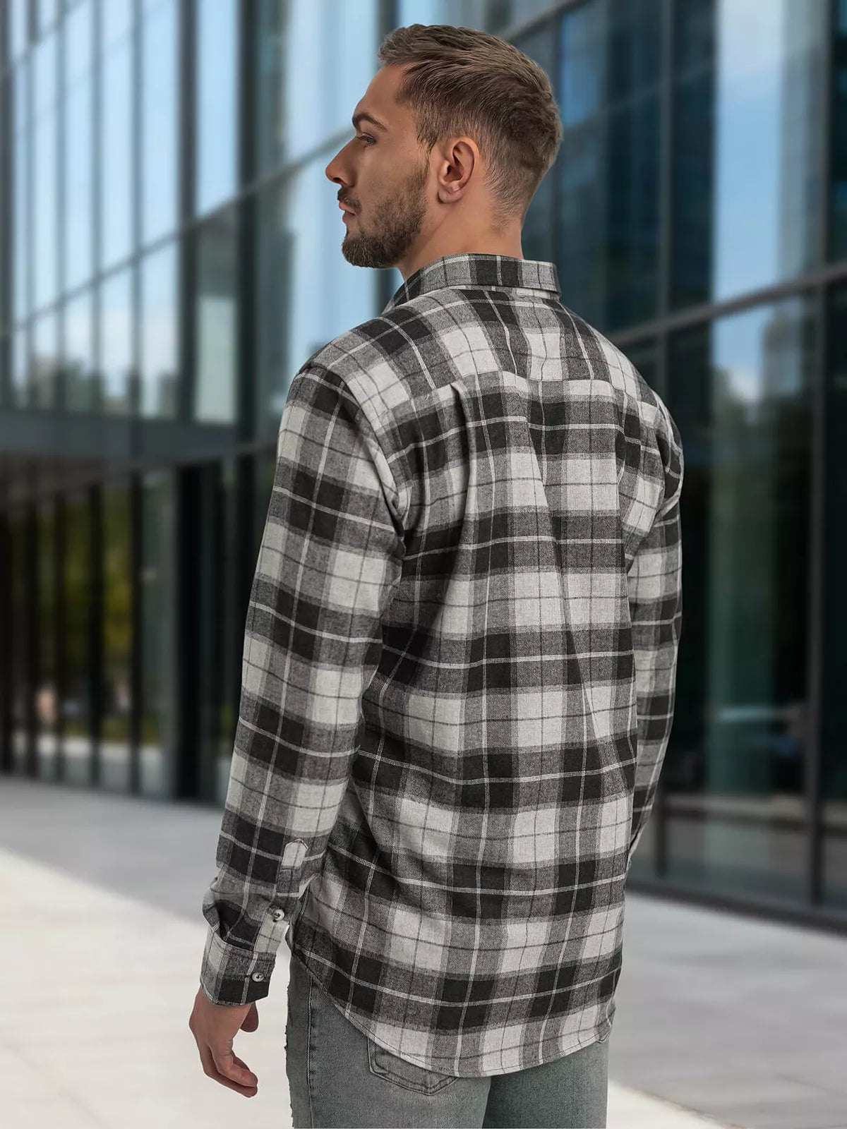 Men's gray checkered shirt Marino