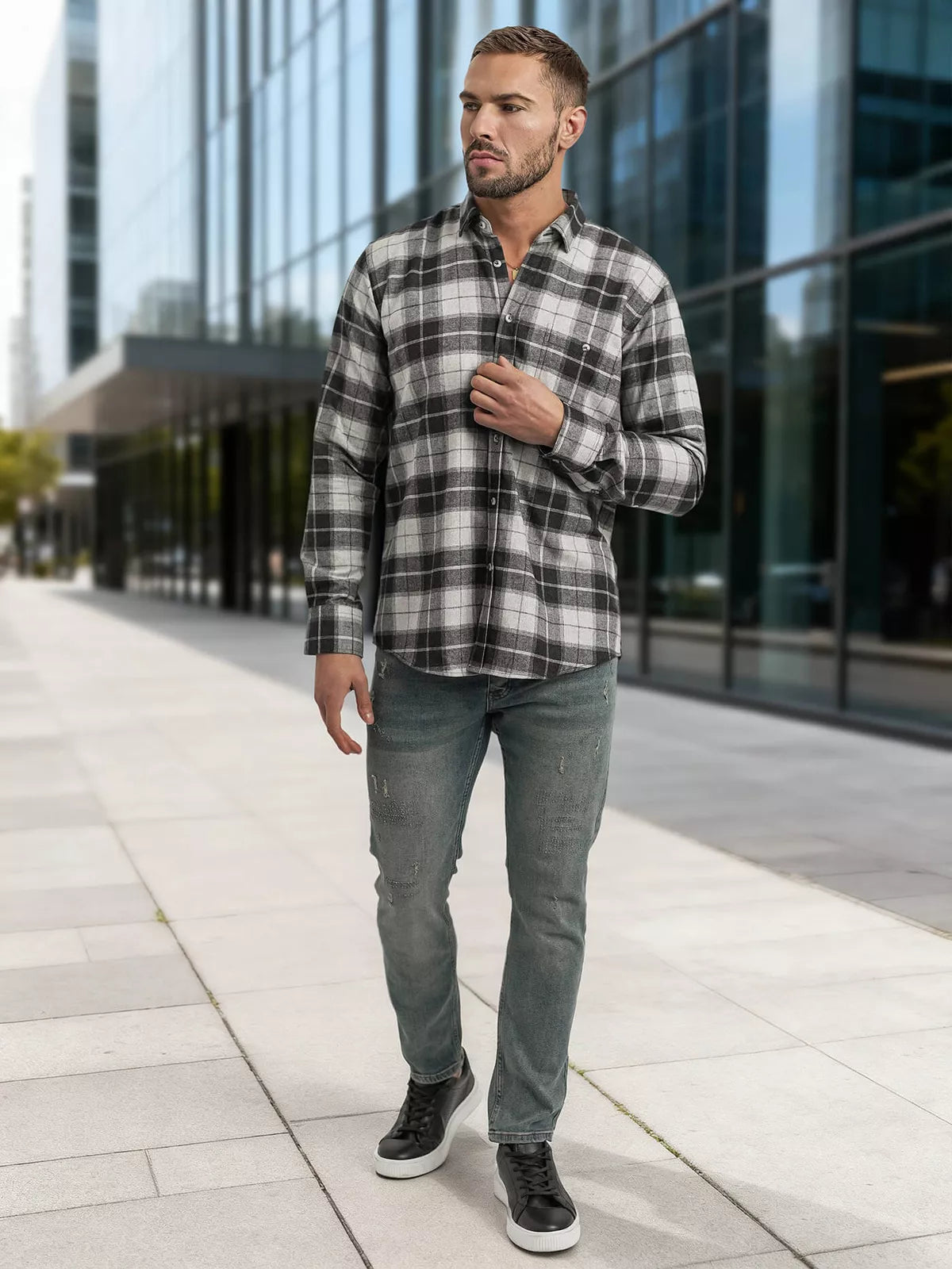 Men's gray checkered shirt Marino