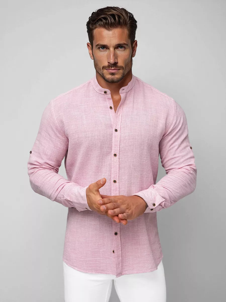 Men's pink shirt with a stand-up collar Party