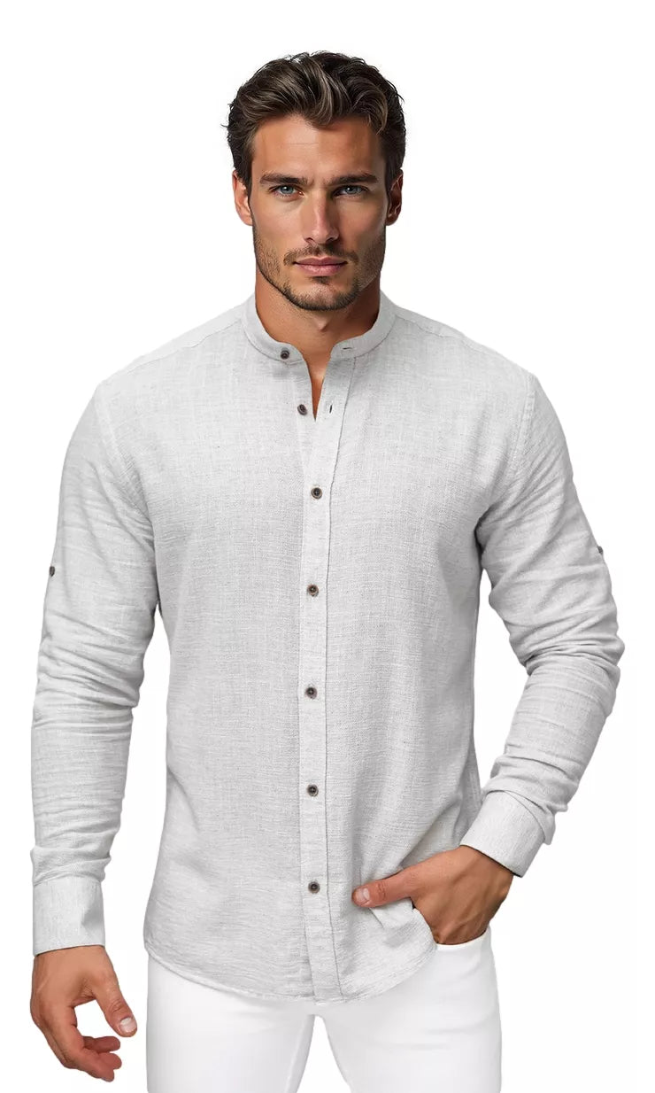 Men's gray shirt with a stand-up collar Party