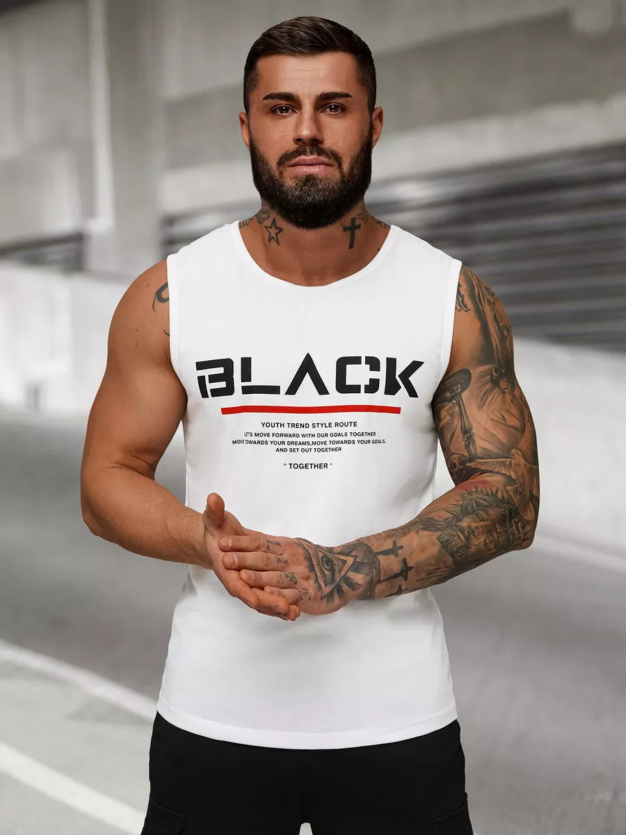 White men's sleeveless shirt Black