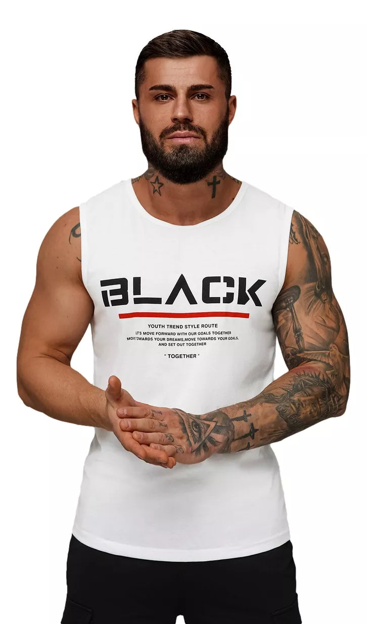 White men's sleeveless shirt Black