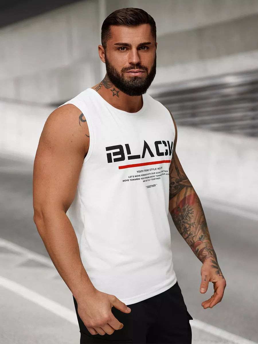 White men's sleeveless shirt Black