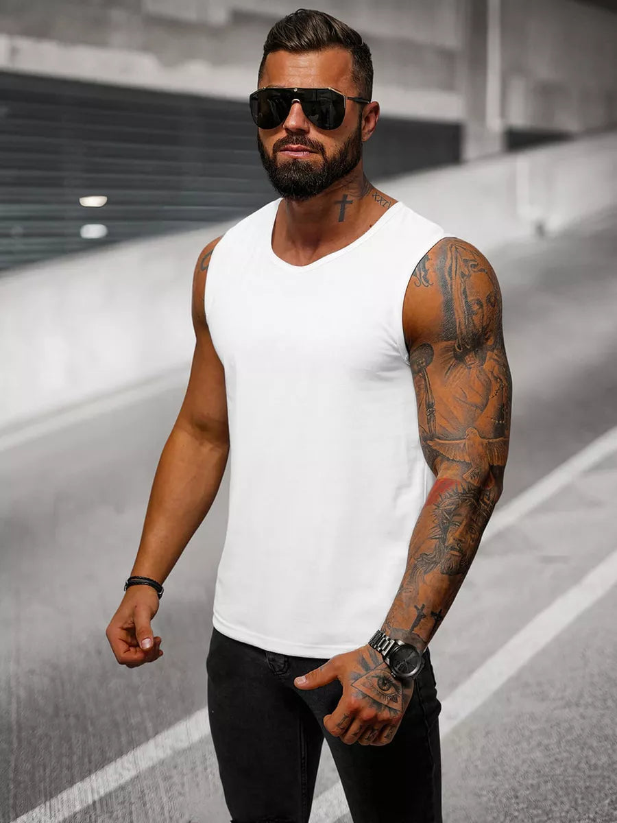 Sleeveless white men's T-shirt Look