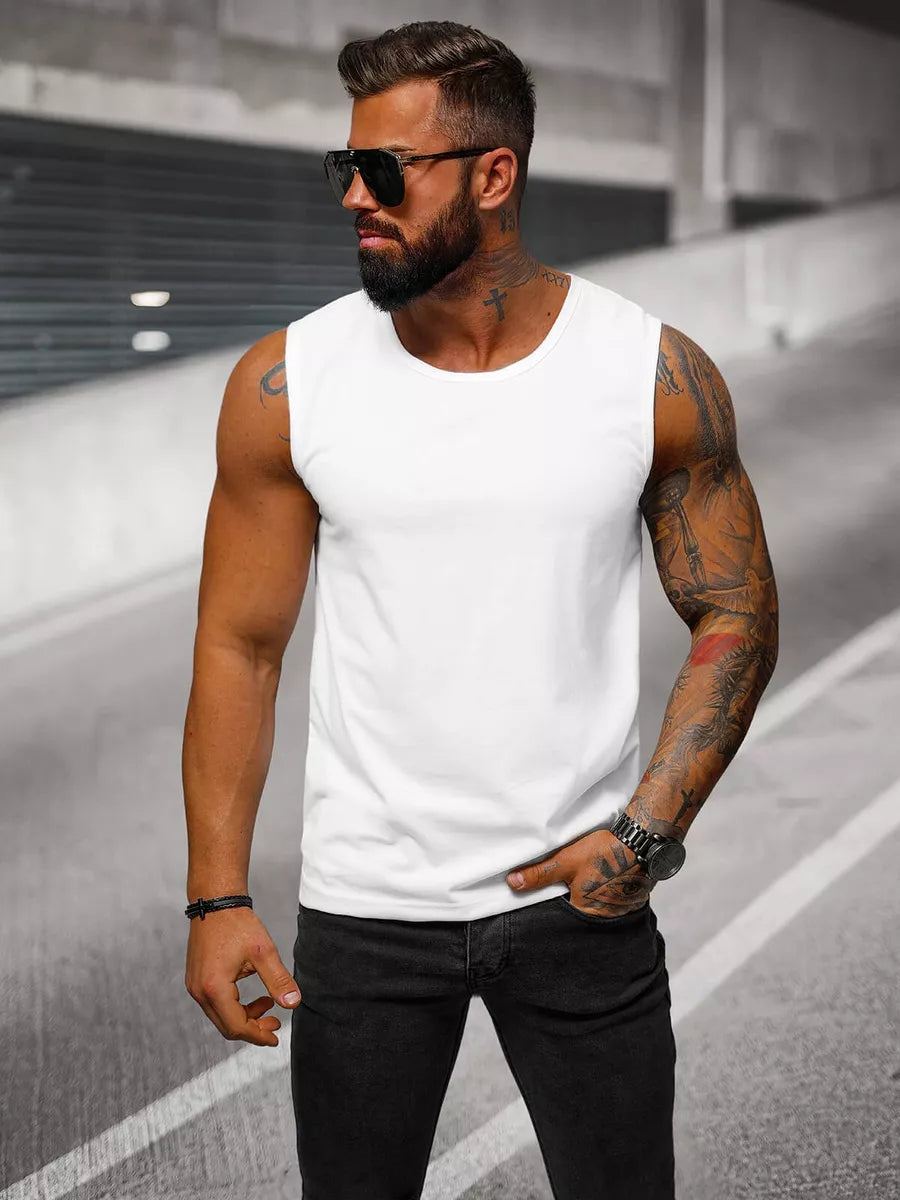 Sleeveless white men's T-shirt Look