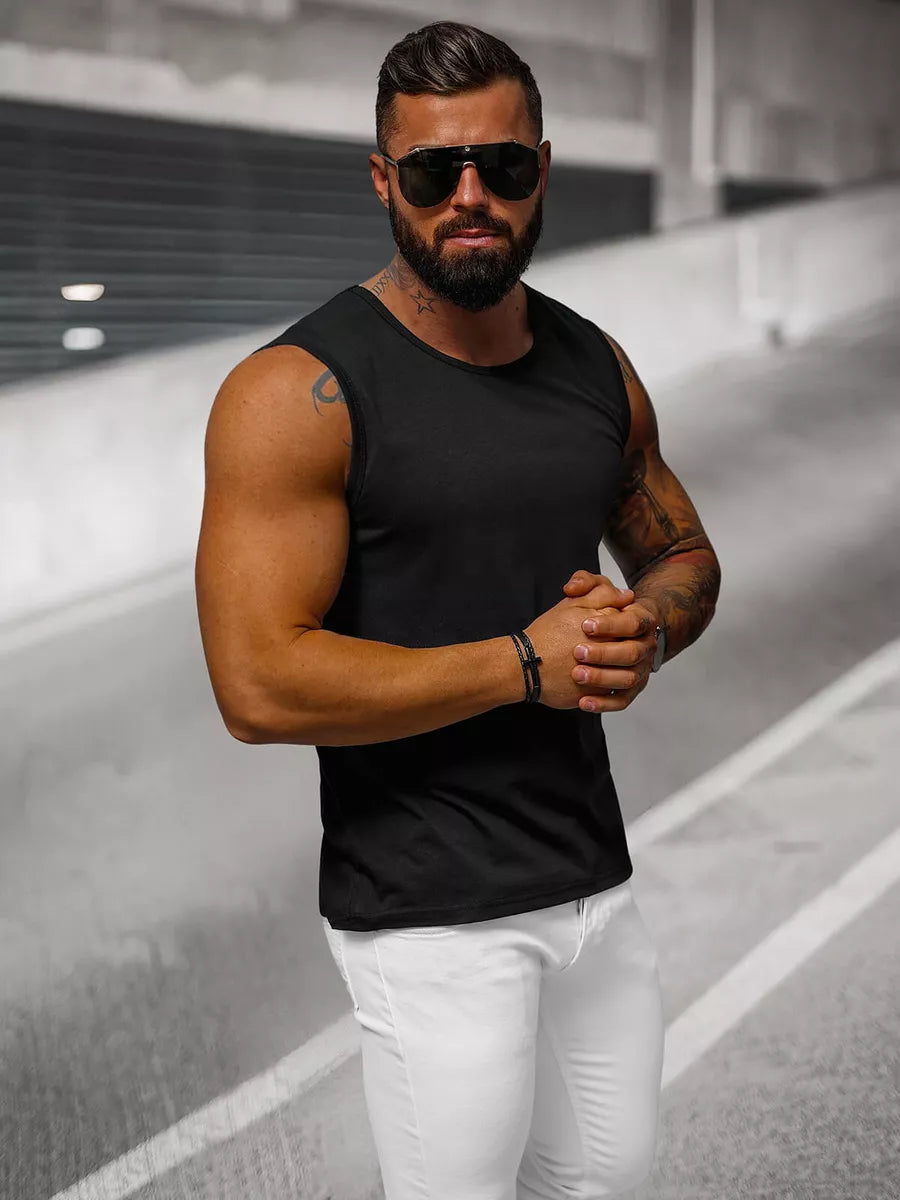 Sleeveless black men's T-shirt Look