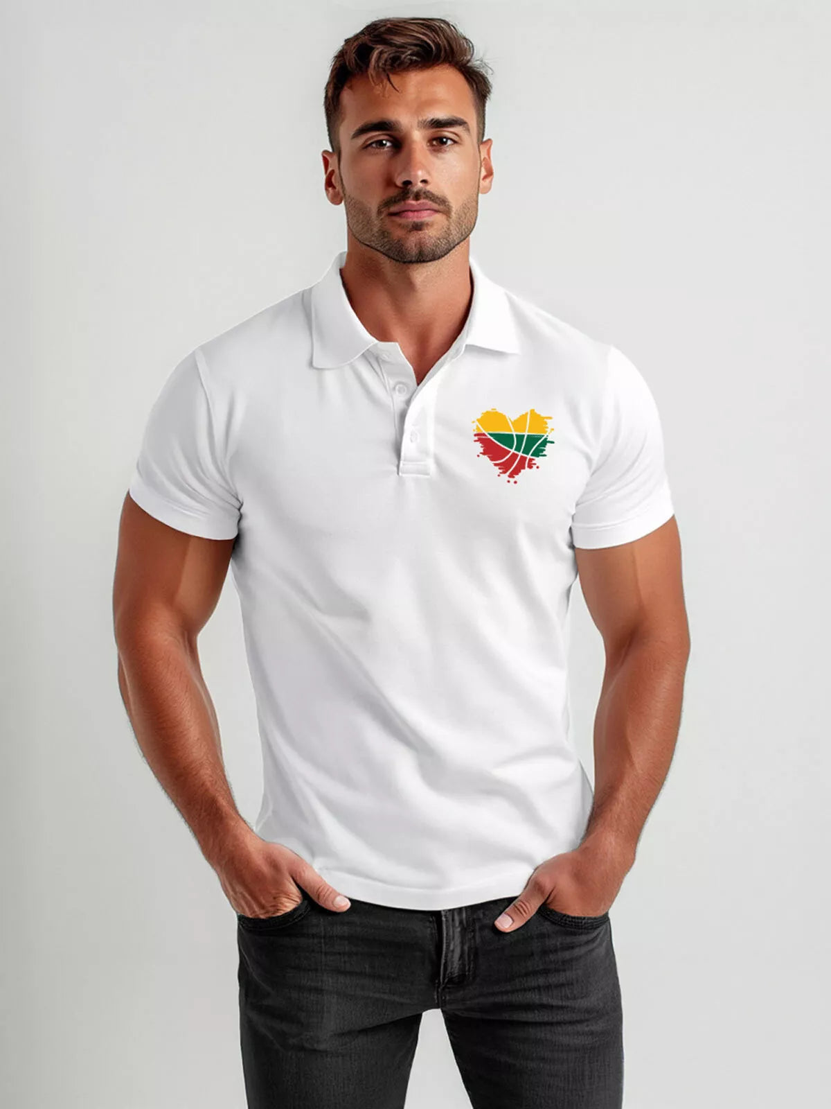 Men's white polo shirt Heart 
