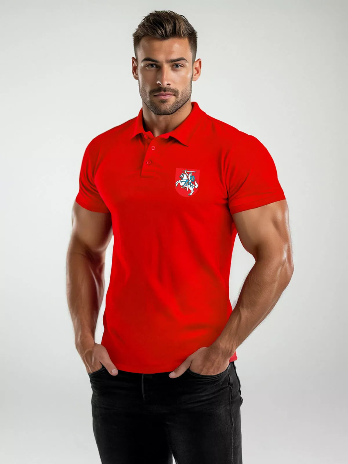 Men's red polo shirt Coat of arms
