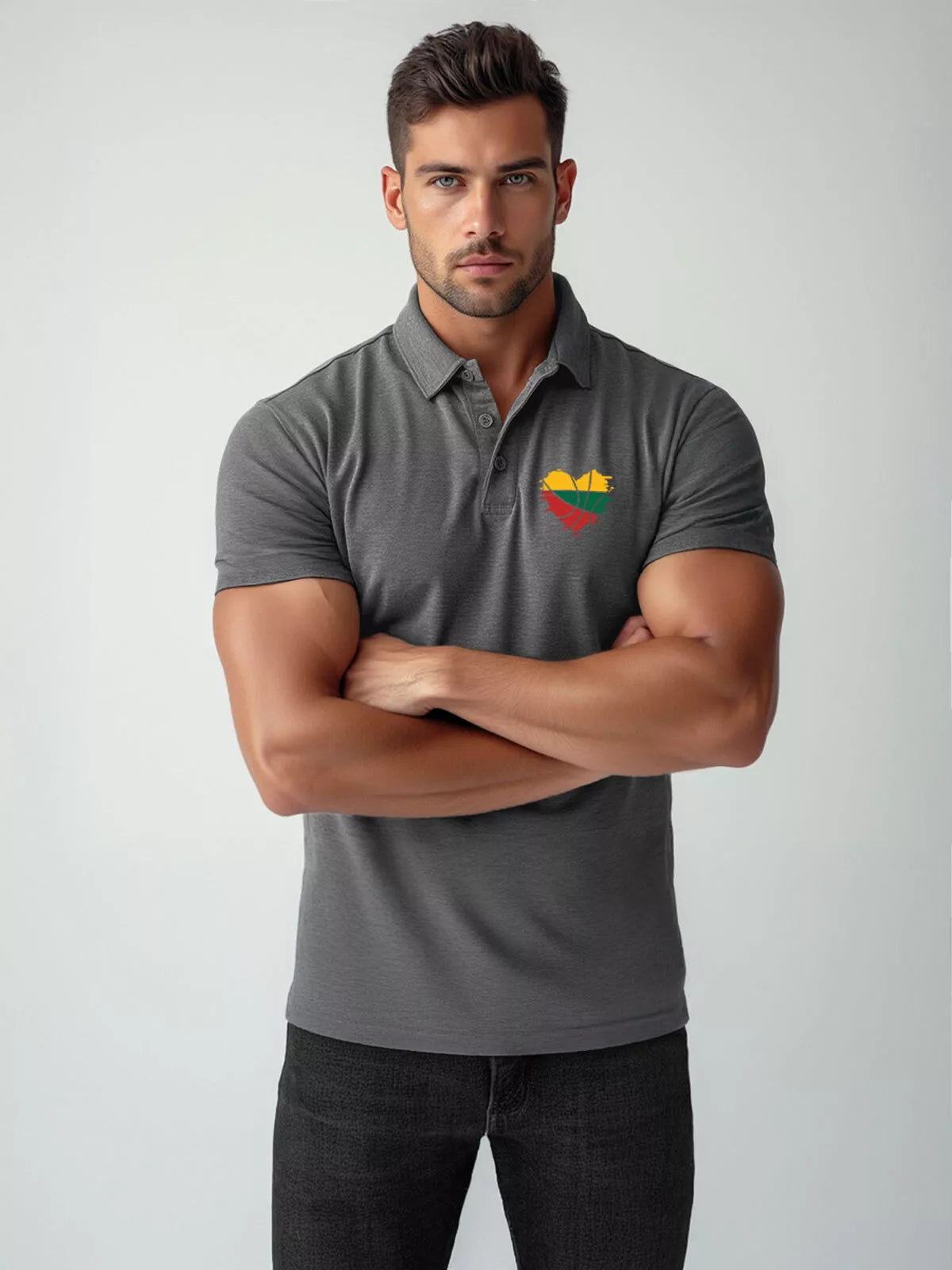 Men's dark gray polo shirt Heart