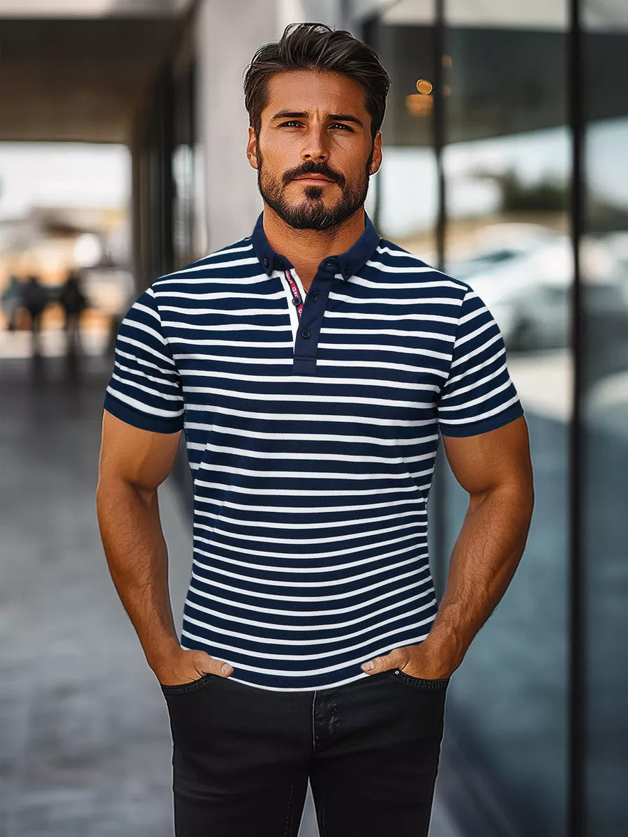Men's striped navy blue polo shirt Donat