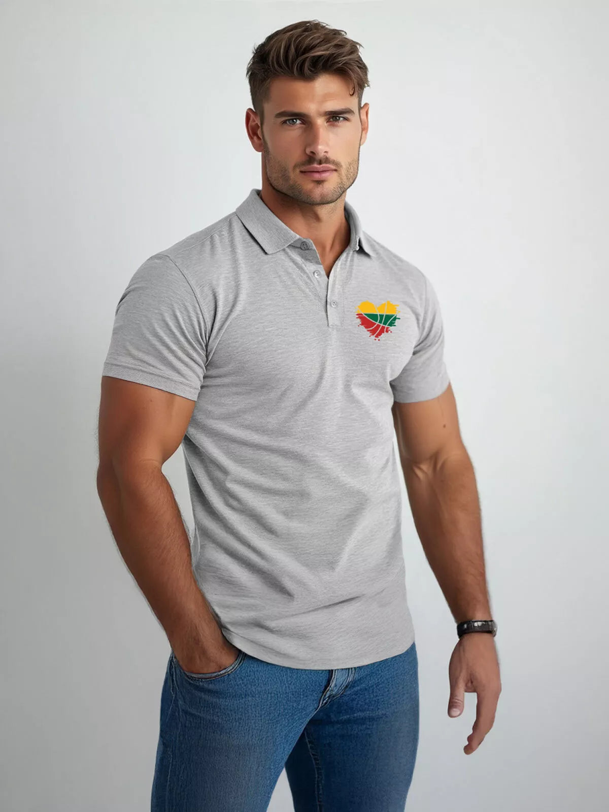 Men's light gray polo shirt Heart 