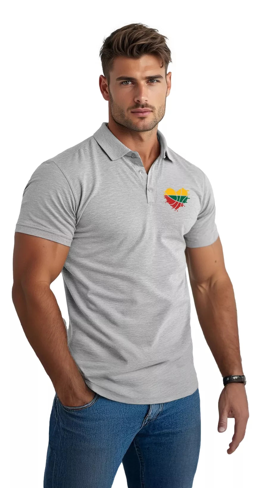 Men's light gray polo shirt Heart 