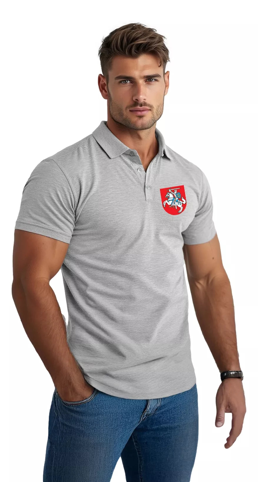 Men's gray polo shirt Coat of arms 