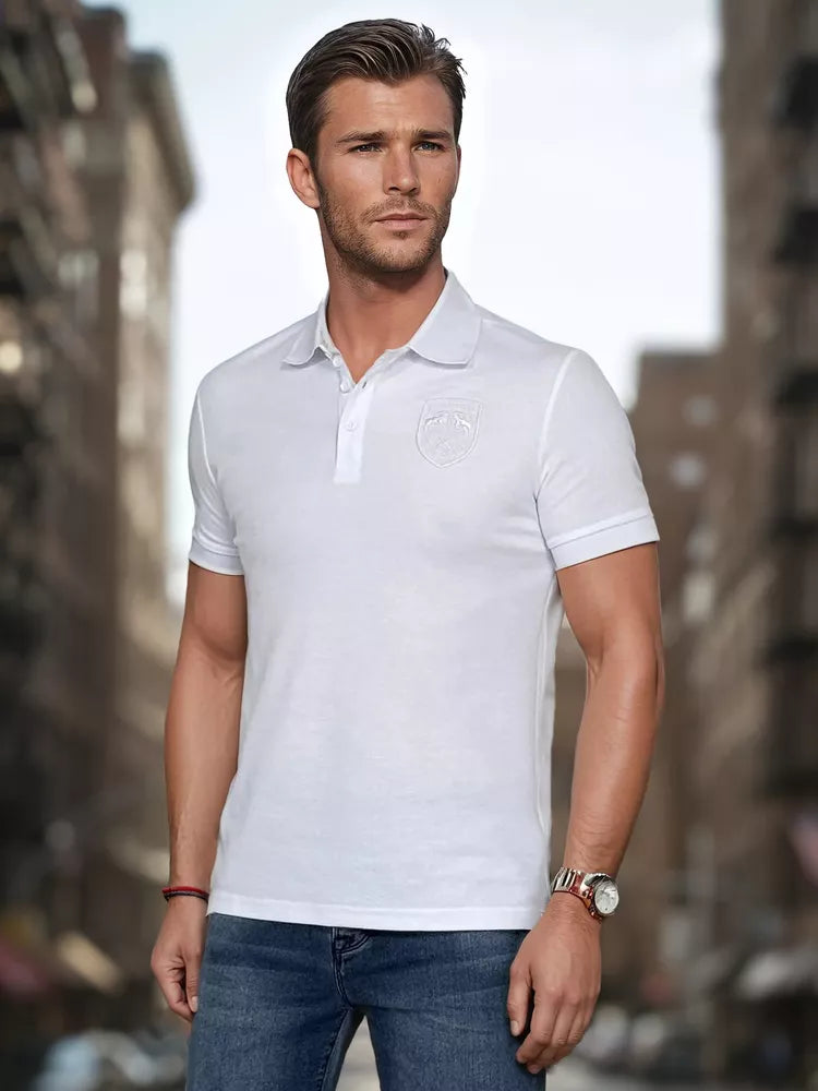 Men's white polo shirt with Emb logo