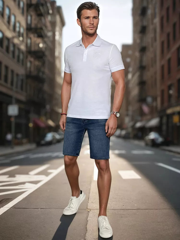 Men's white polo shirt with Emb logo