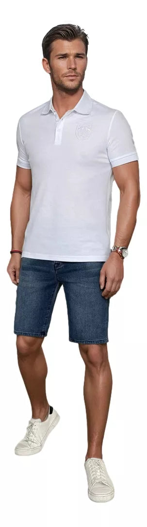 Men's white polo shirt with Emb logo