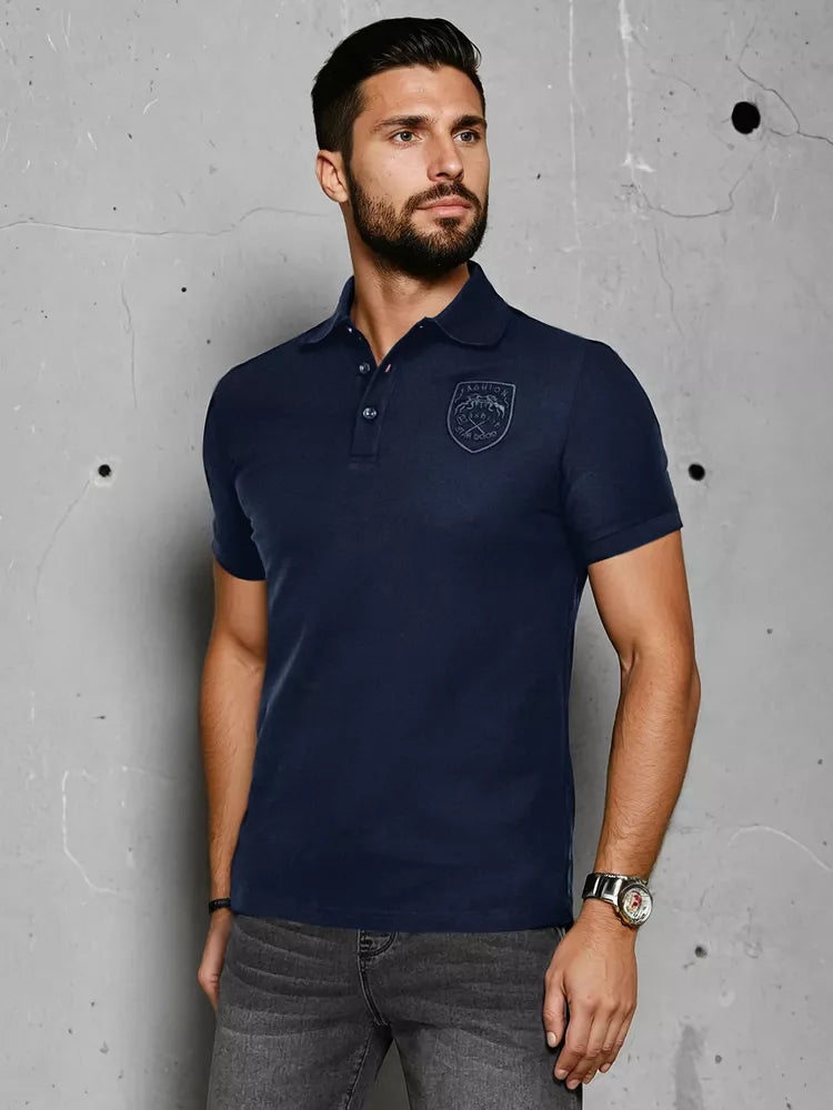 Men's navy blue polo shirt with Emb logo