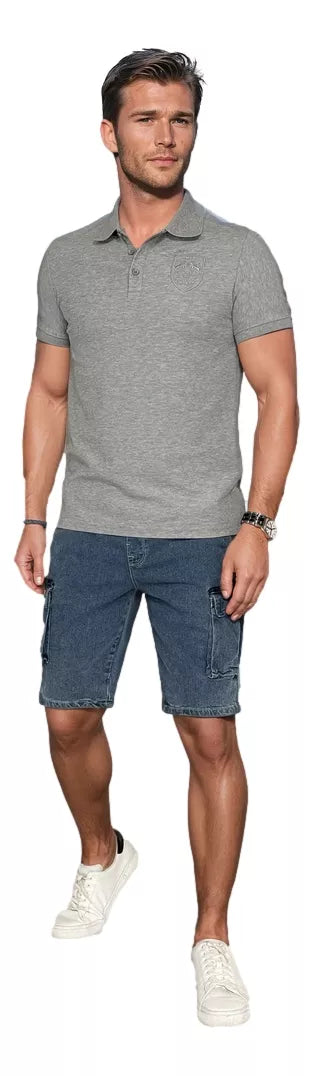 Men's gray polo shirt with Emb logo