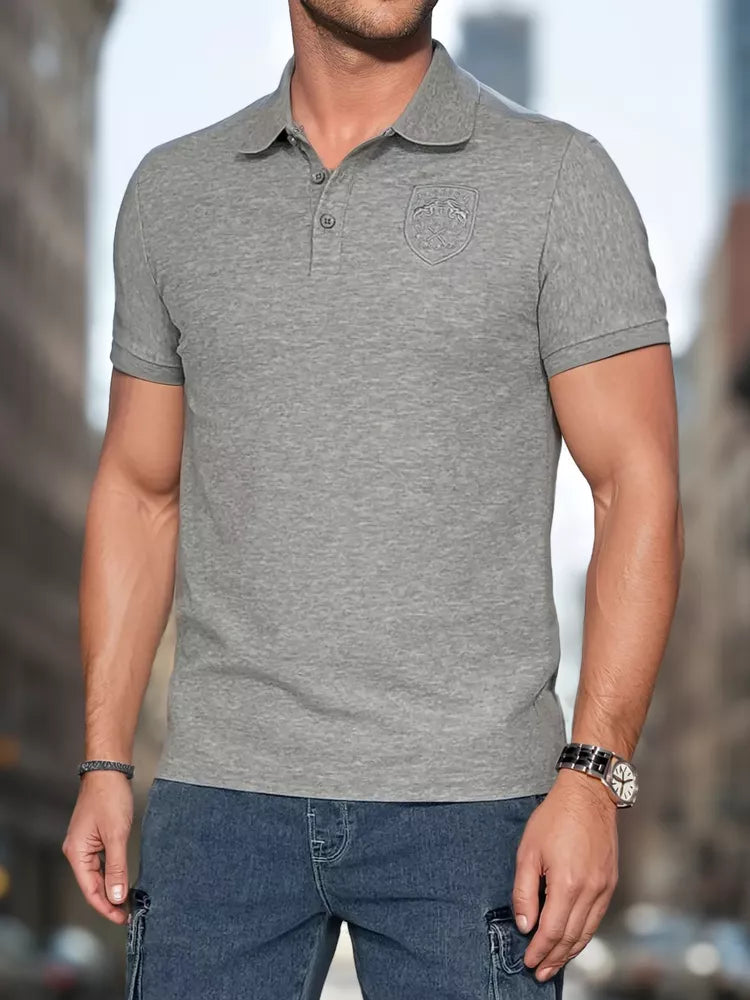 Men's gray polo shirt with Emb logo