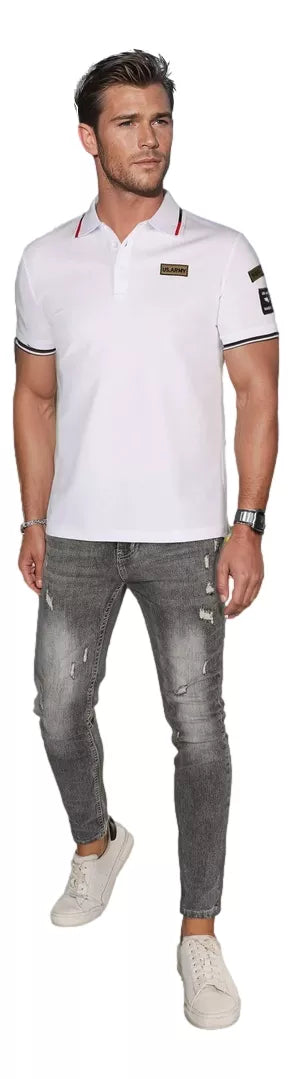 Men's polo shirt with patches white US Army