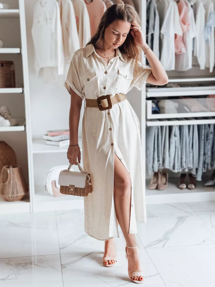 Women's light brown dress with belt Armina 